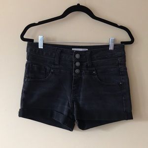 Black Denim Jean Shorts Mid Rise Stretch